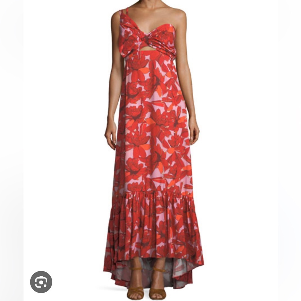 Johanna Ortiz Cimarron Rose-Print One-Shoulder Long Cotton Dress